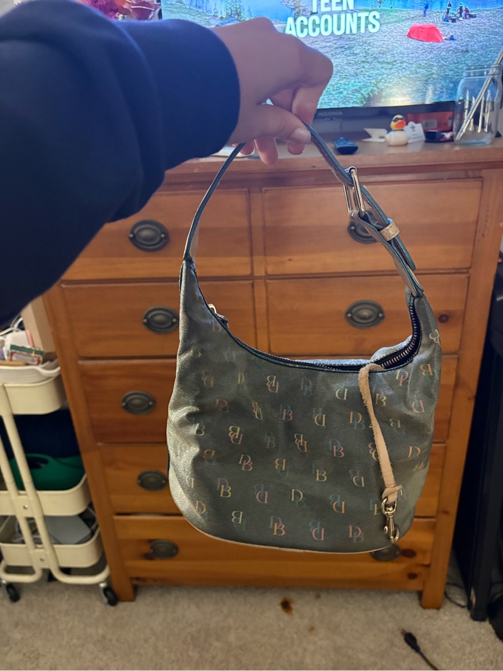 Dooney & Bourke Teal Monogram Hobo Shoulder Bag with Multicolor Logos